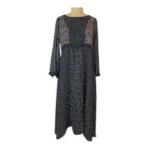Floreat Black/multi sheer peasant floral/dot pattern Long Sleeve Midi Dress